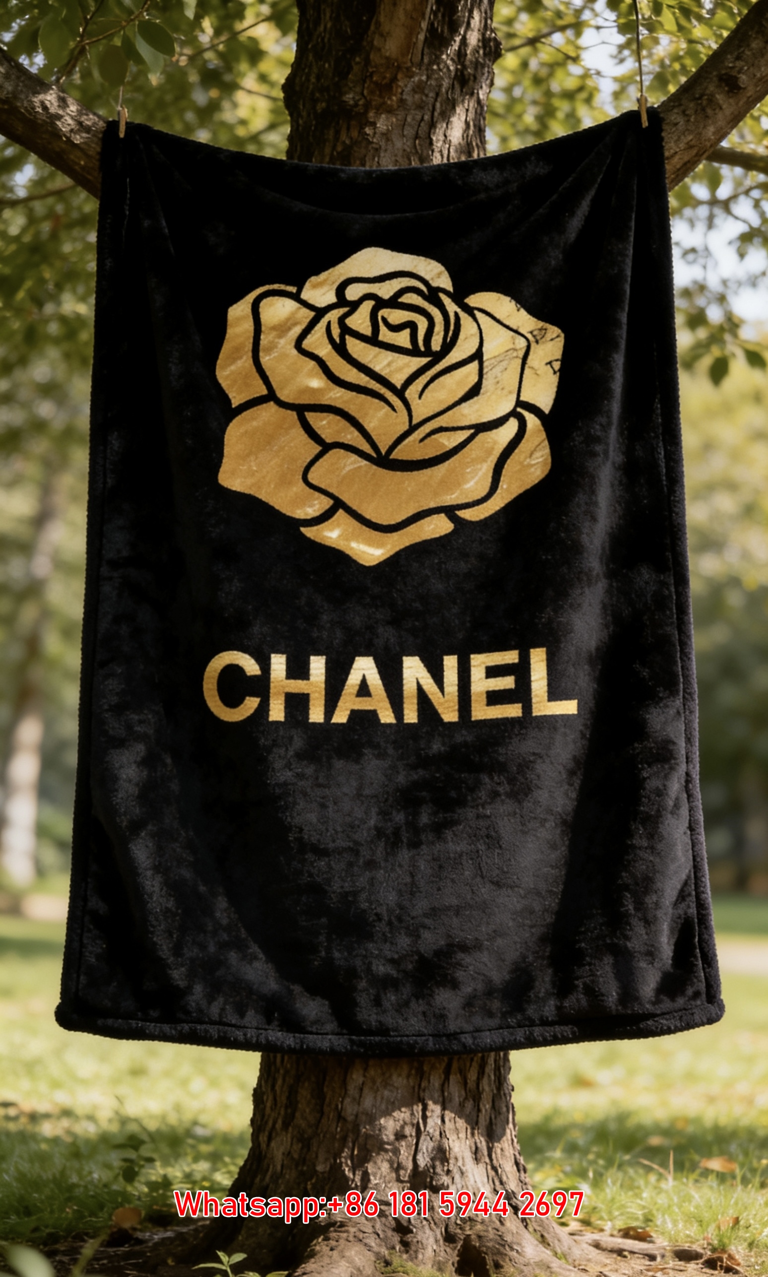 Luxury Gold Rose Chanel Flannel Sofa Throw Blanket IMG_7010
